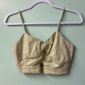 Linen Blend Twist Crop Tank Top